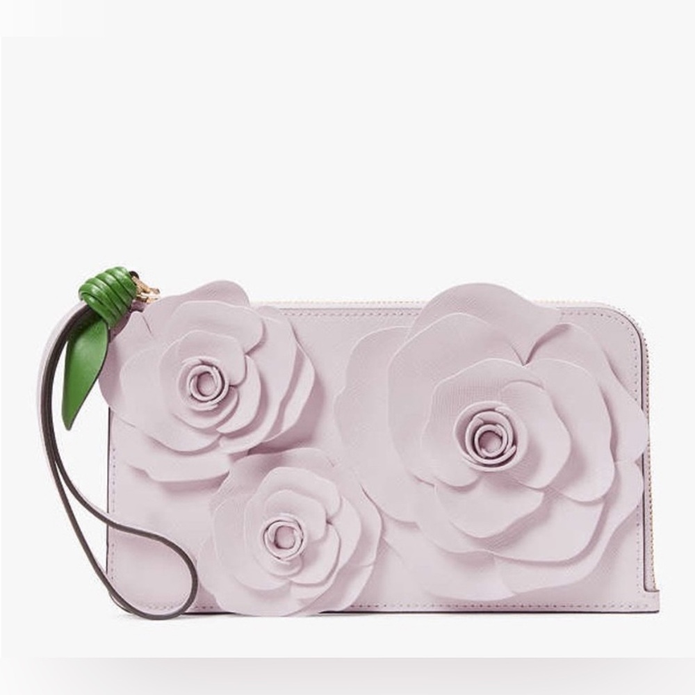 Last one! New Kate Spade Flora Flower Medium L-Zip Wristlet # KK972 - Picture 6 of 9